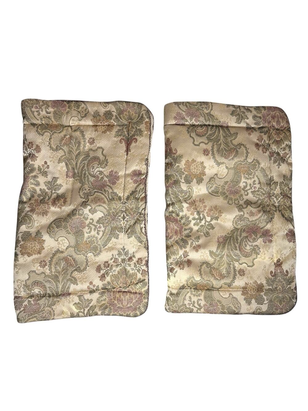 Croscill Home Damask 2 King Floral Pillow Shams Beige Pink Green Rope Trim 25x32